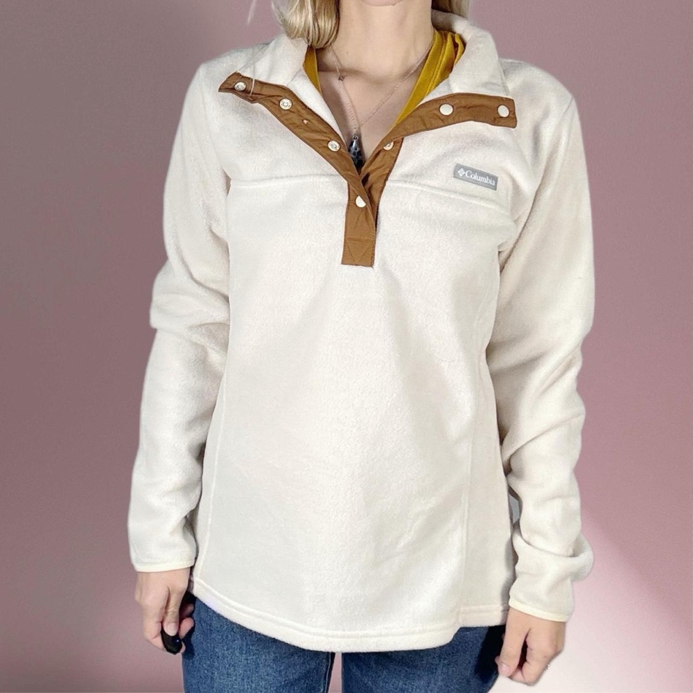 Columbia Cream and Brown Fleece Pullover